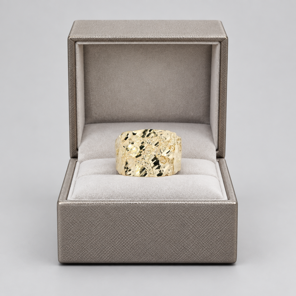 14K Yellow Gold Nugget Mens Ring