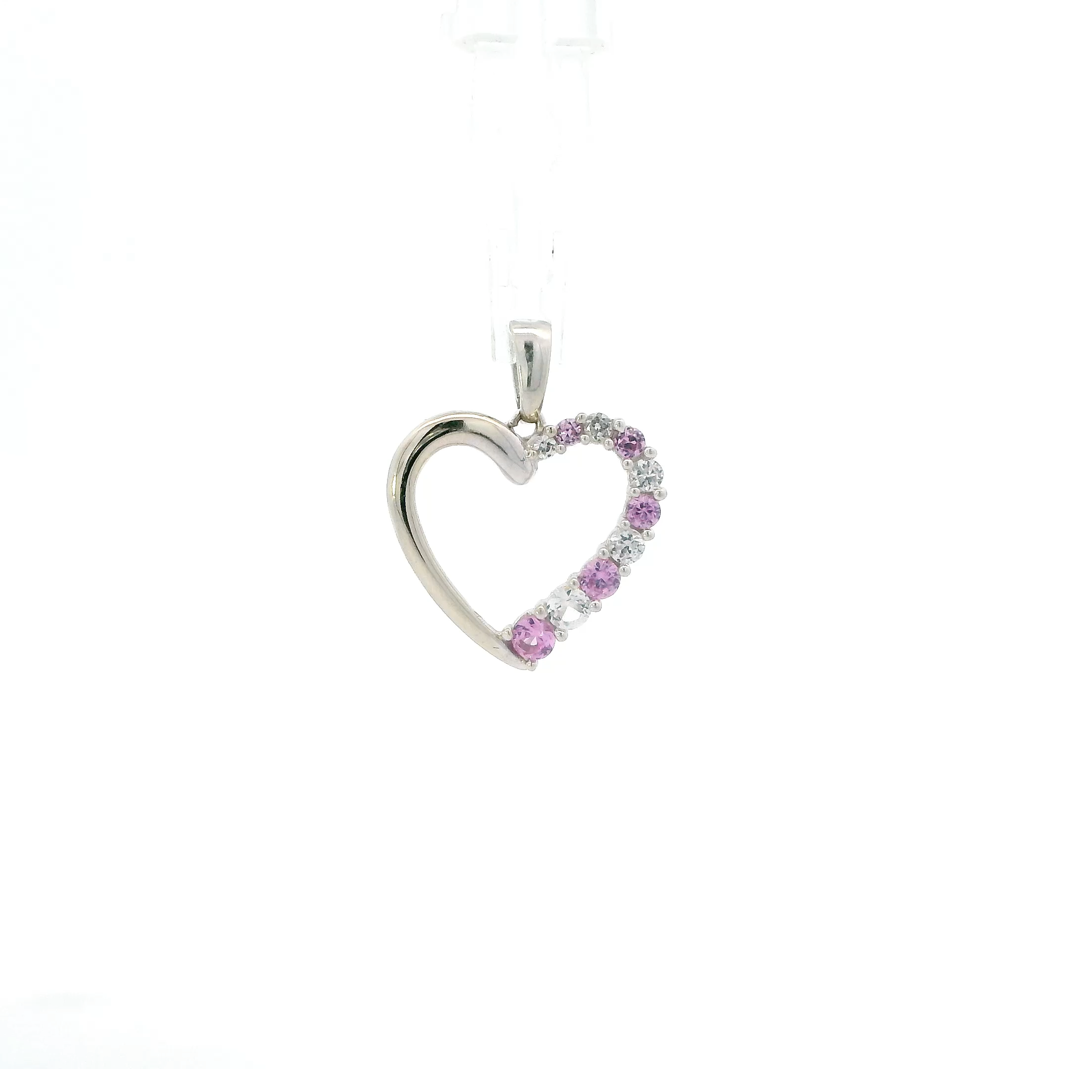 10K White Gold Pink Topaz & Cz Heart Pendant