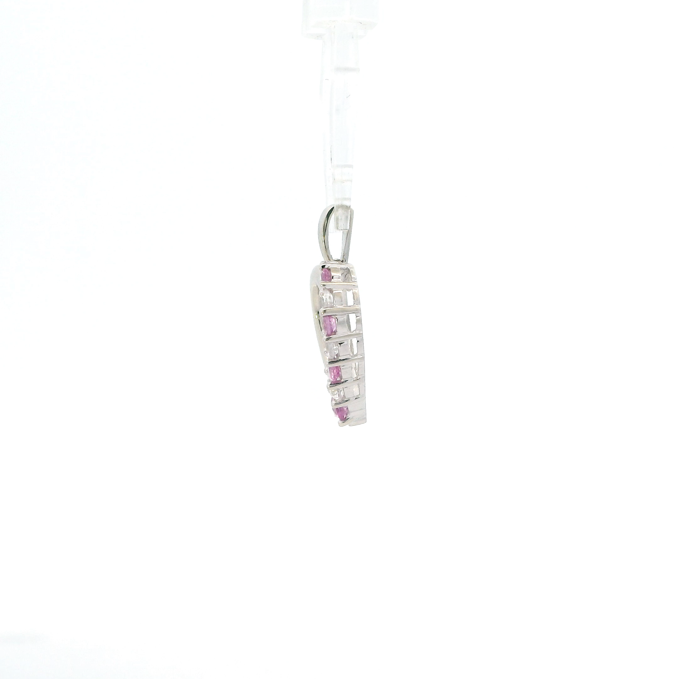 10K White Gold Pink Topaz & Cz Heart Pendant