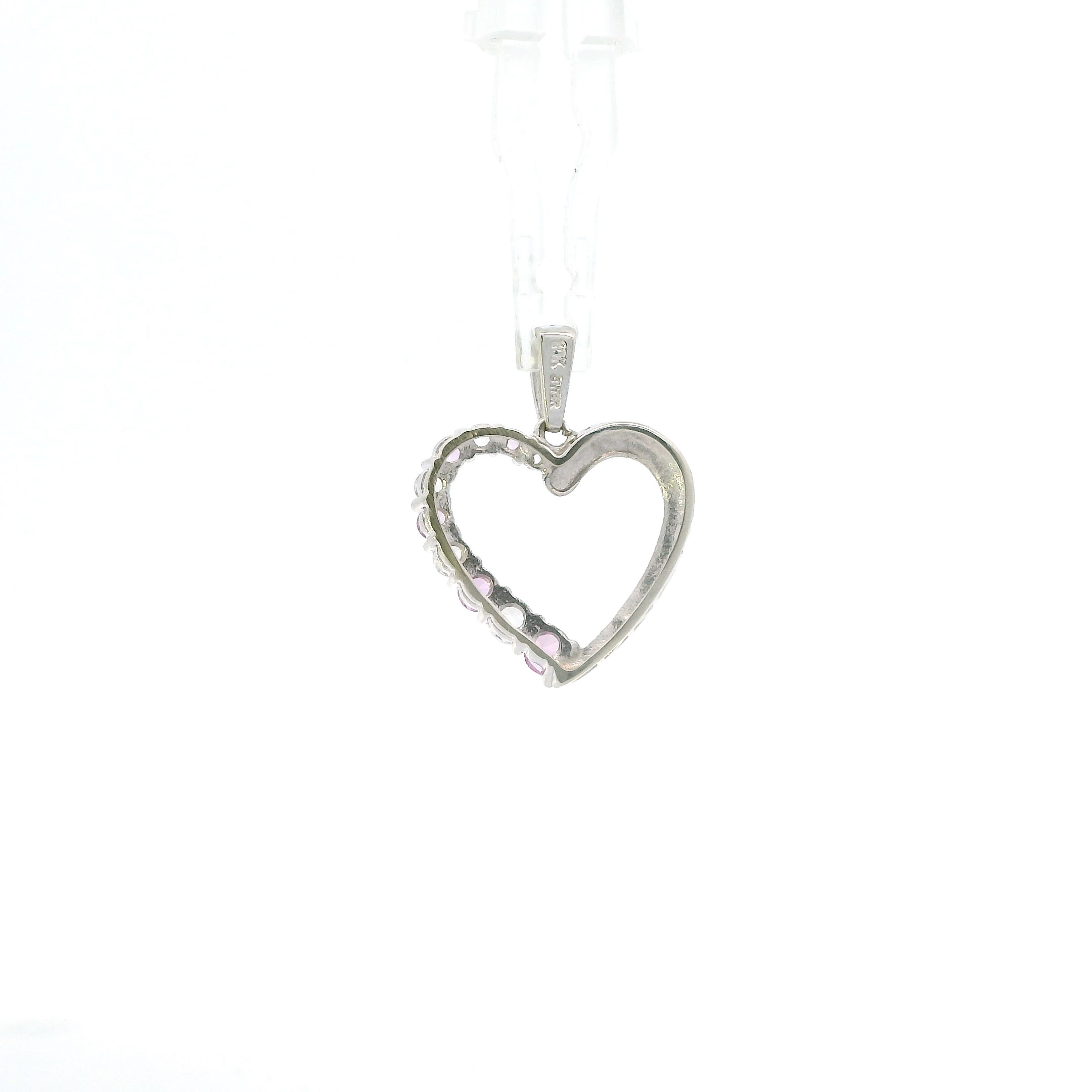 10K White Gold Pink Topaz & Cz Heart Pendant