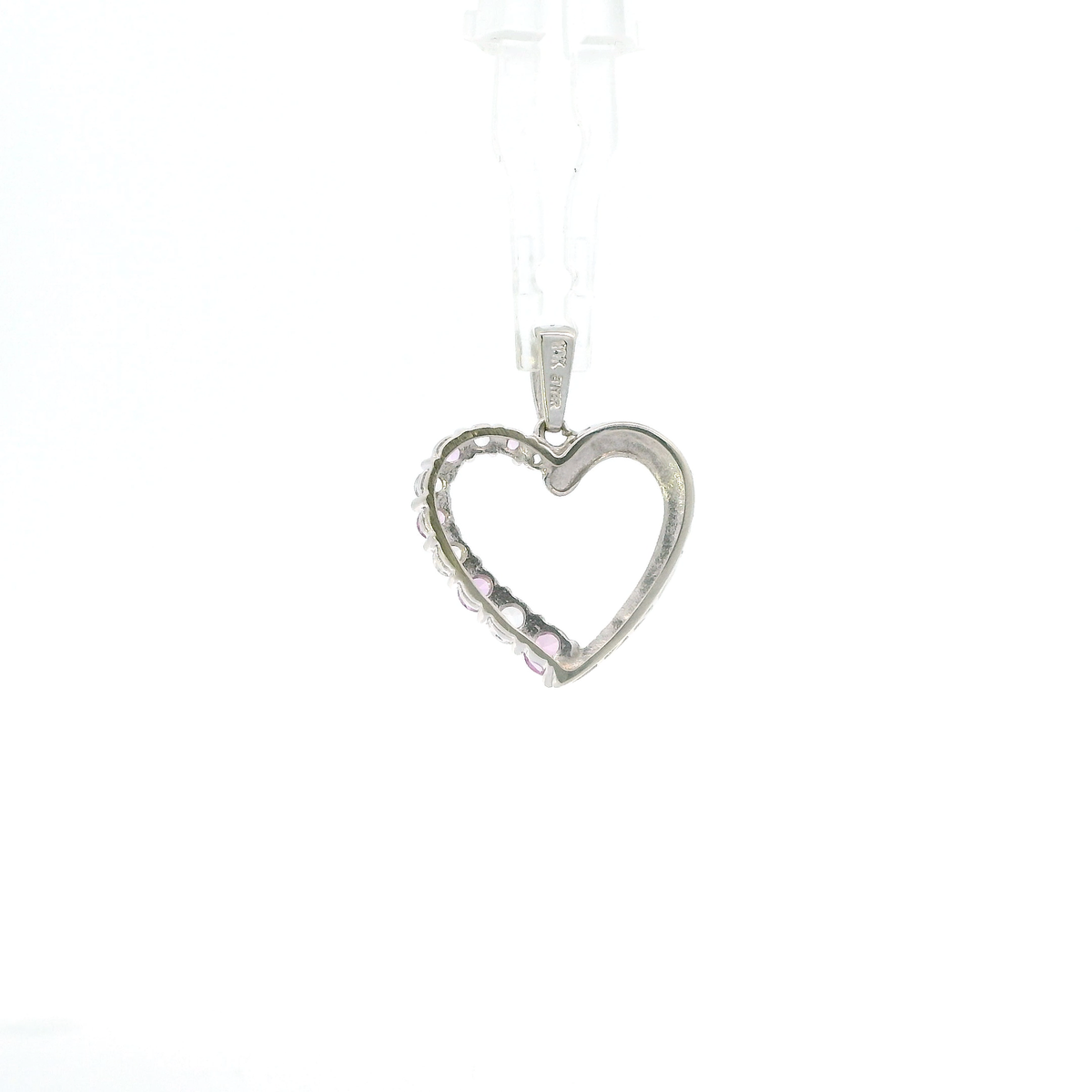 10K White Gold Pink Topaz & Cz Heart Pendant