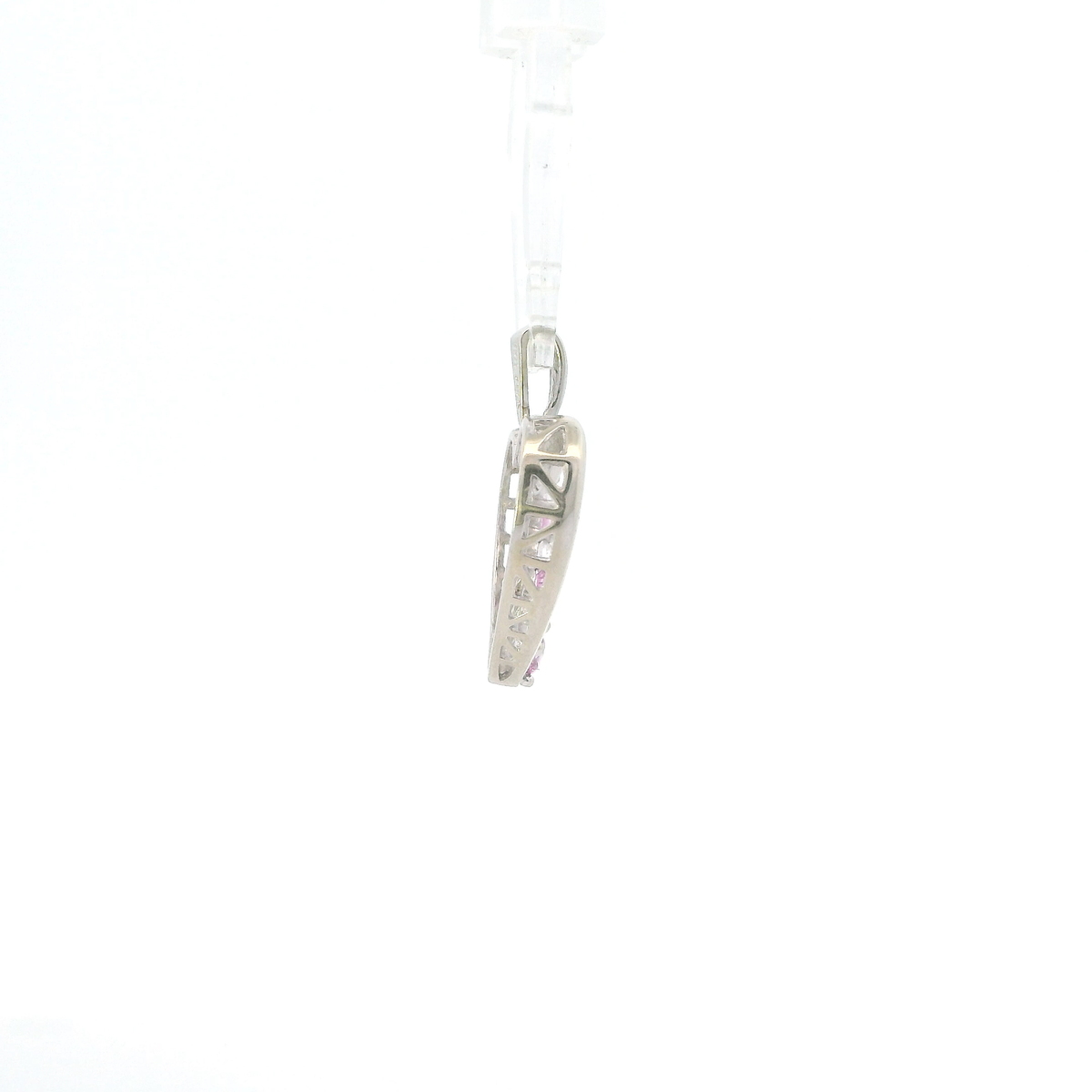 10K White Gold Pink Topaz & Cz Heart Pendant