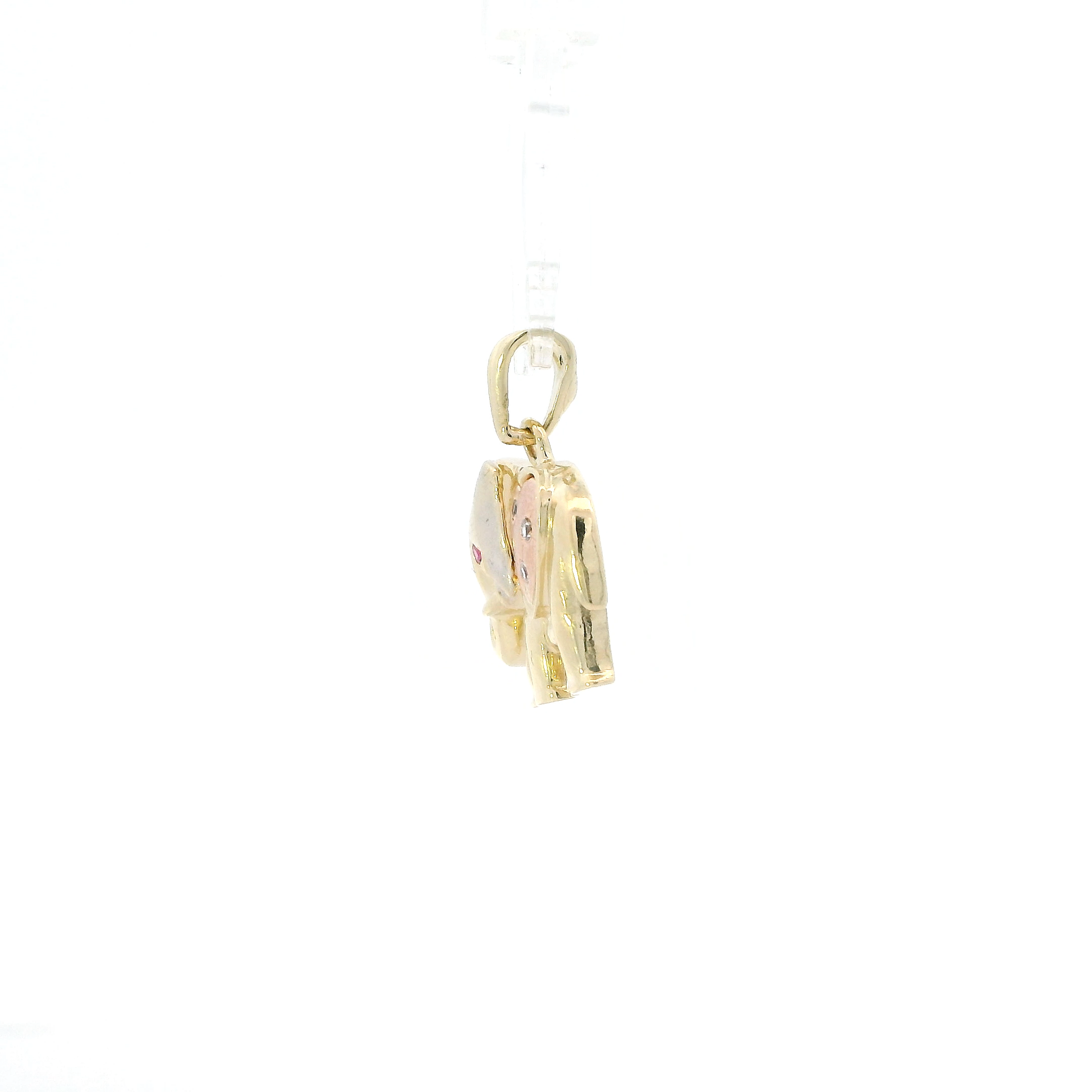 10K Tri Color Gold Ruby & Cz Elephant Pendant
