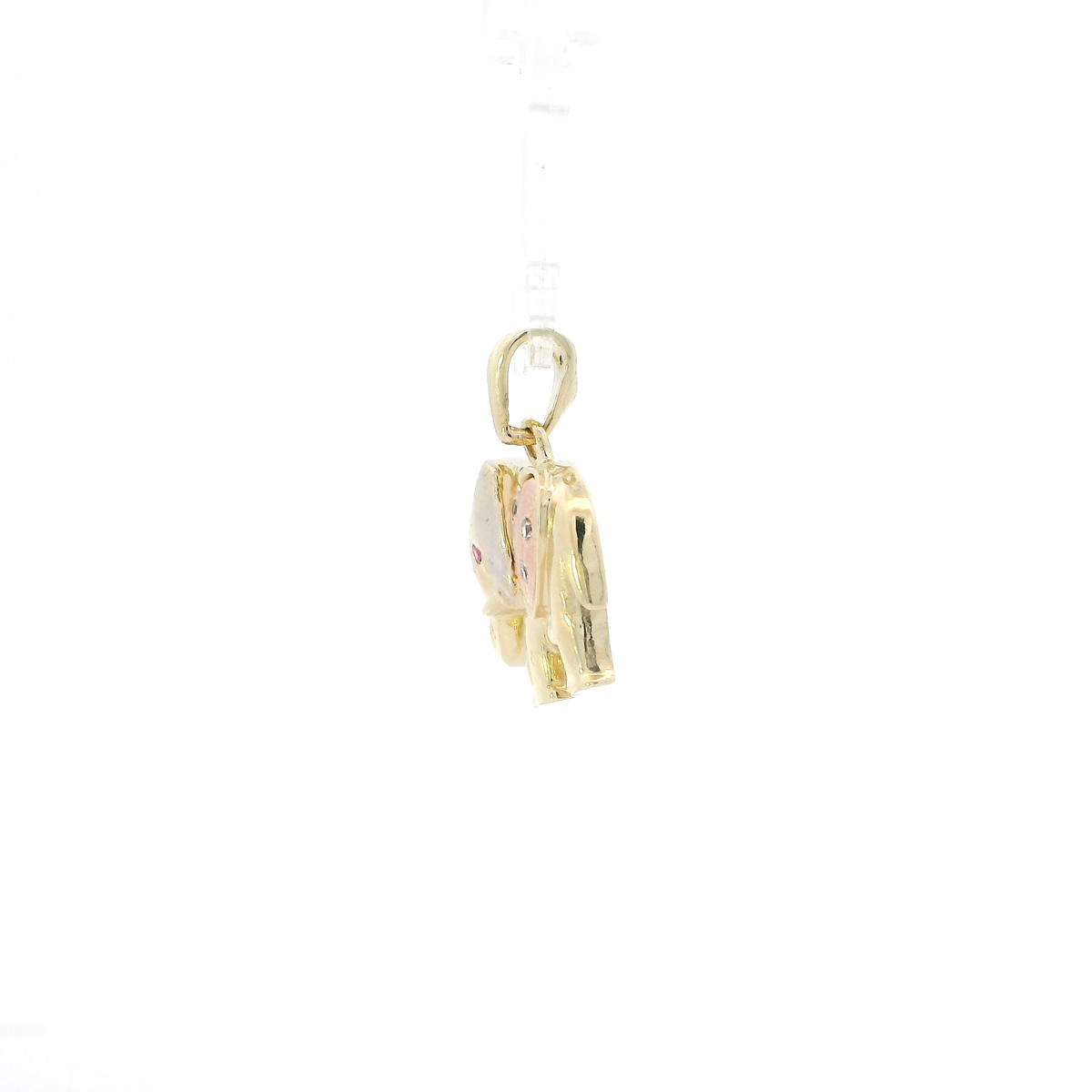 10K Tri Color Gold Ruby & Cz Elephant Pendant