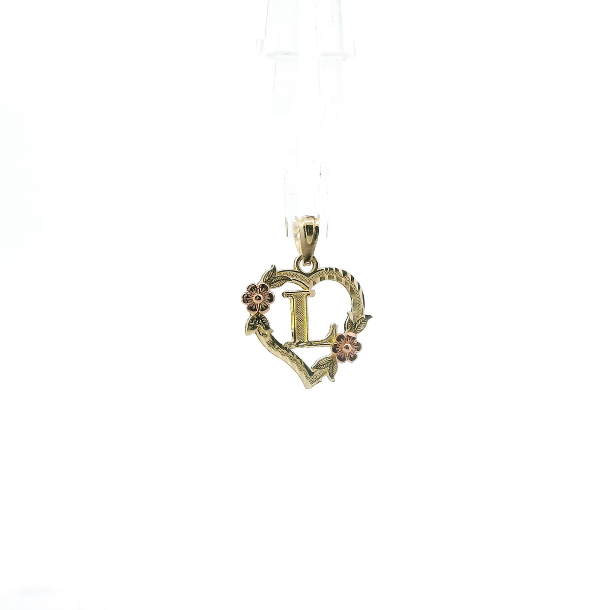 10K Yellow & Rose Gold Letter "L" Heart Pendant