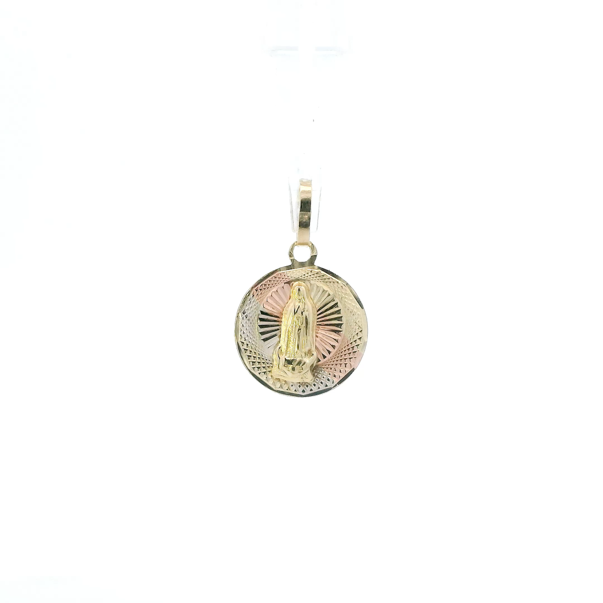 14K Tri Color Gold Diamond Cut Religious Pendant