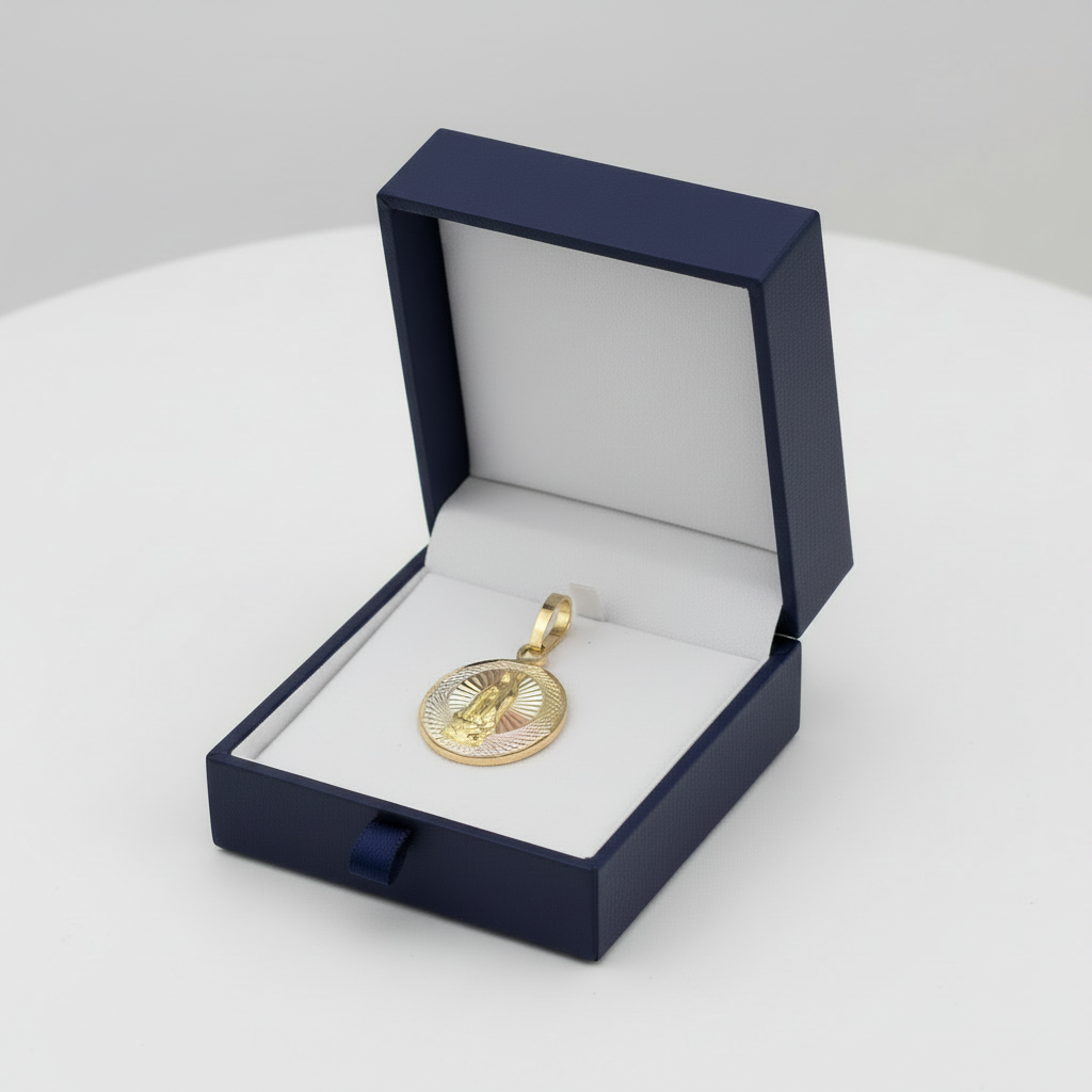 14K Tri Color Gold Diamond Cut Religious Pendant