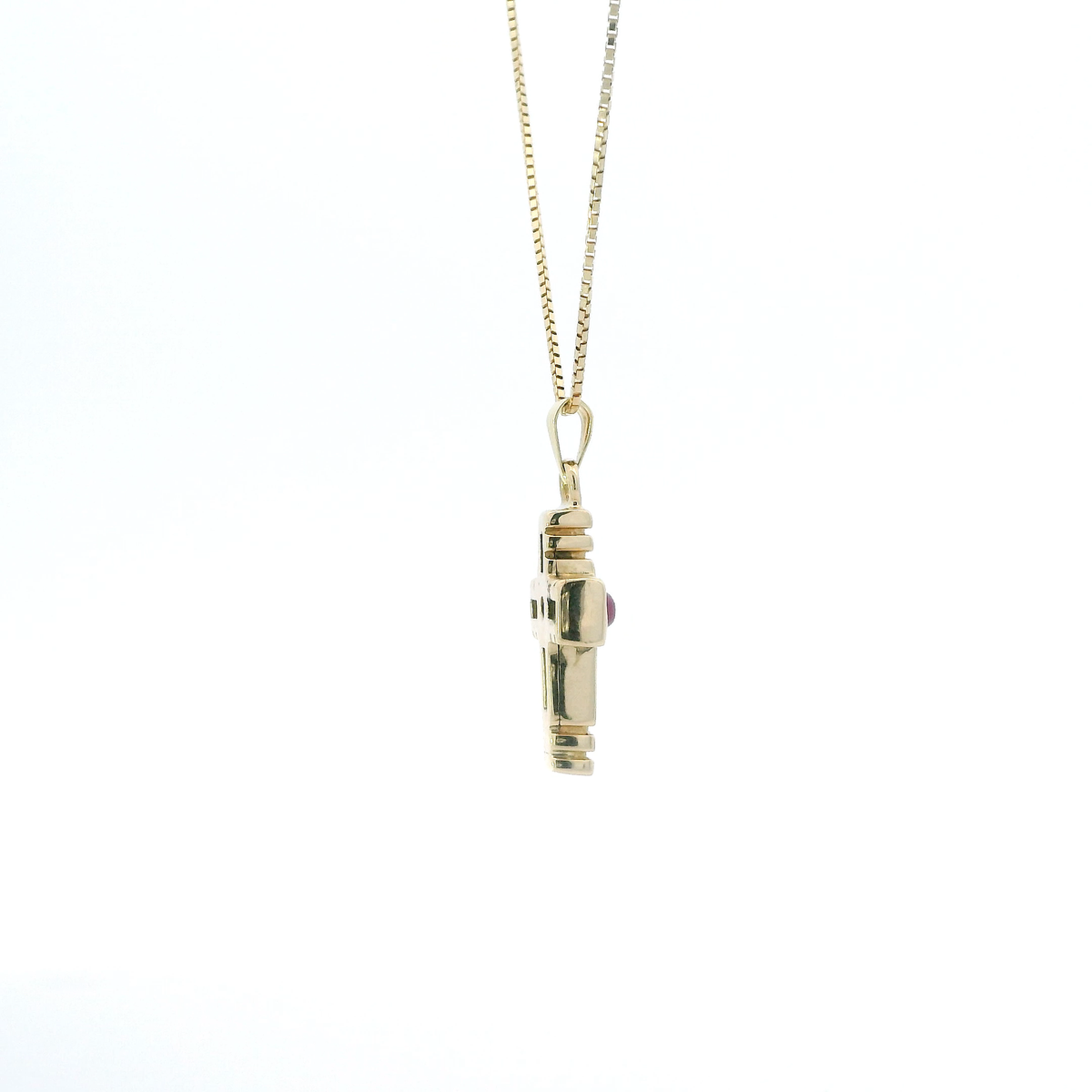 14K Yellow Gold 20.5" Box Chain & Hollow Ruby Cross Pendant