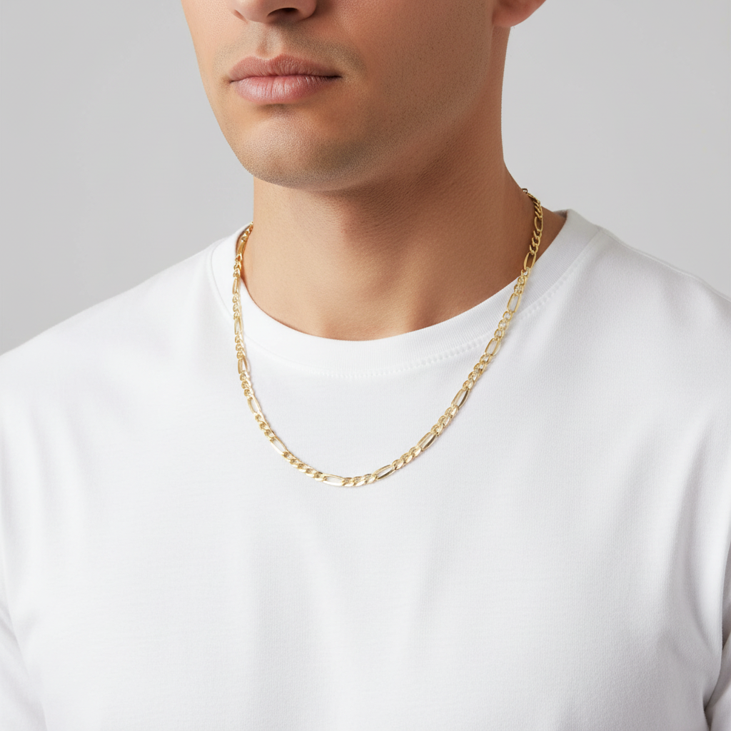 14K Yellow Gold 22" Diamond Cut Figaro Chain