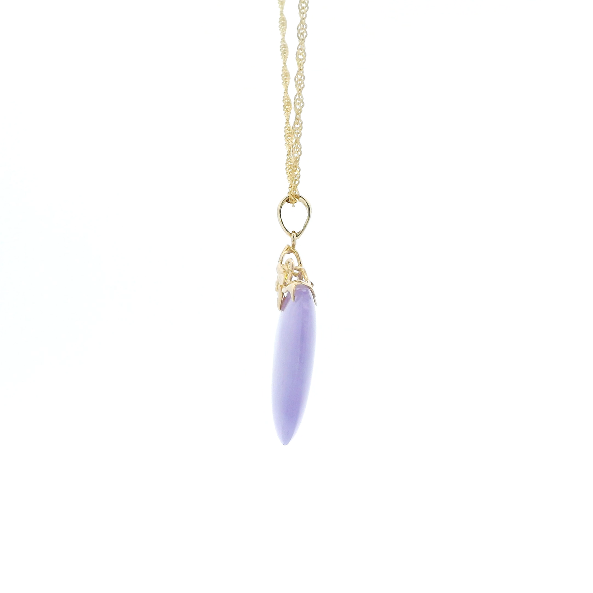 14K Yellow Gold 20" Twisted Link Chain & Purple Heart Jade Pendant