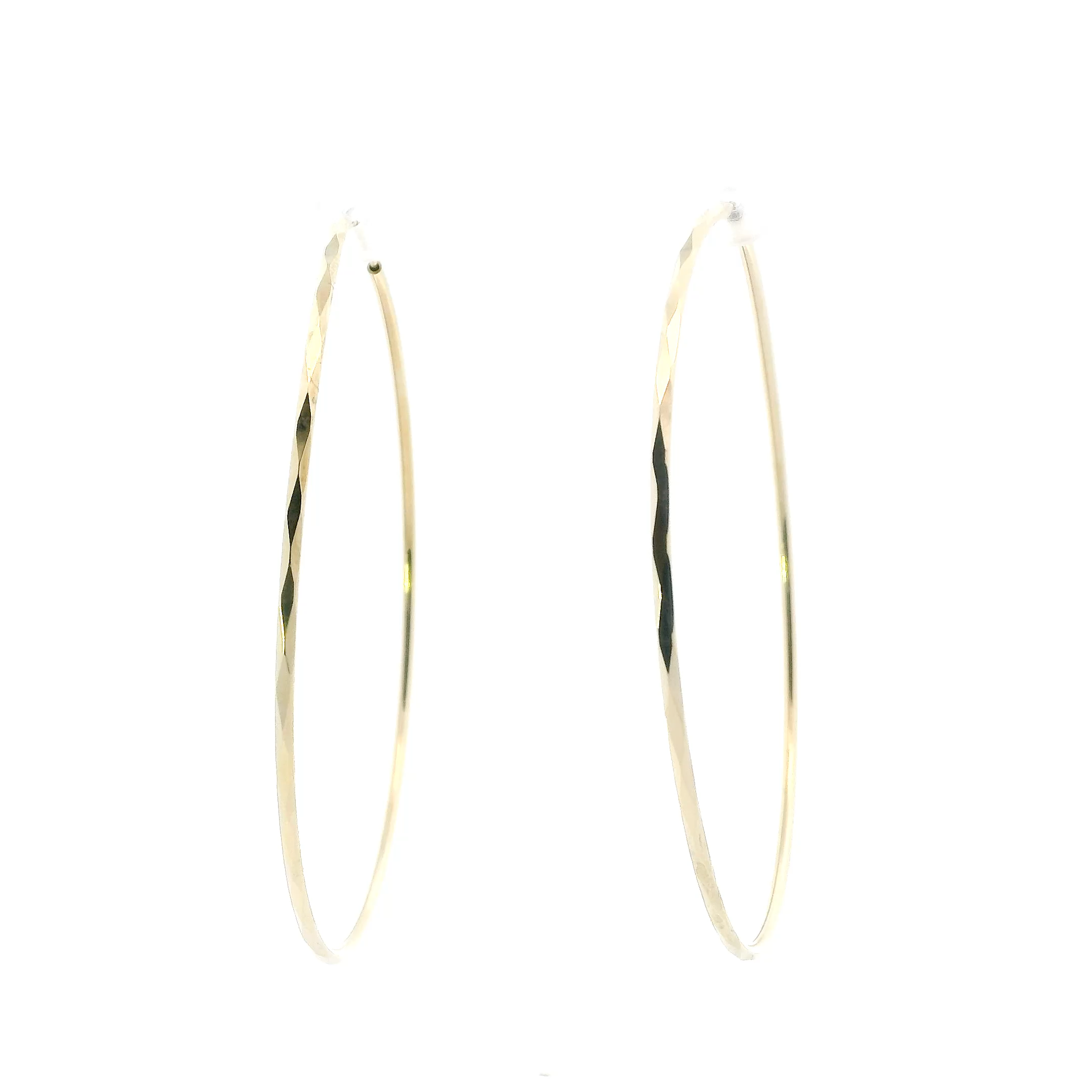 14K Yellow Gold Diamond Cut Hoop Earrings