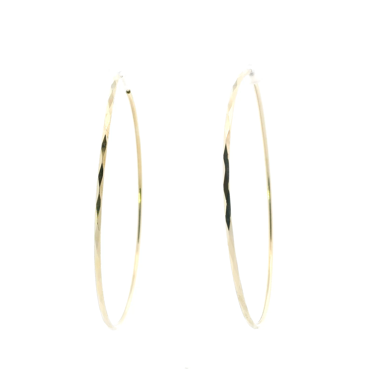 14K Yellow Gold Diamond Cut Hoop Earrings