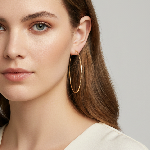 14K Yellow Gold Diamond Cut Hoop Earrings