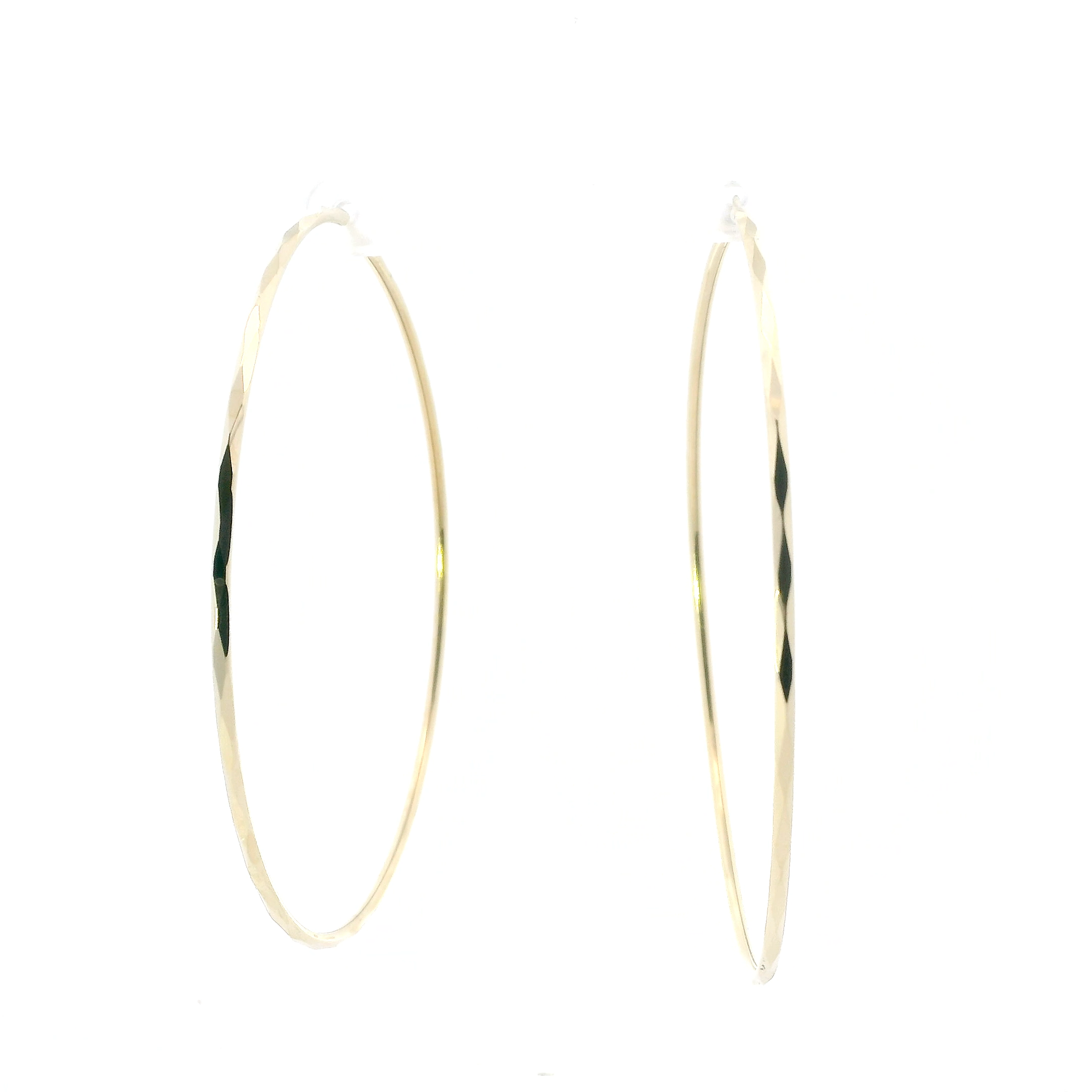 14K Yellow Gold Diamond Cut Hoop Earrings