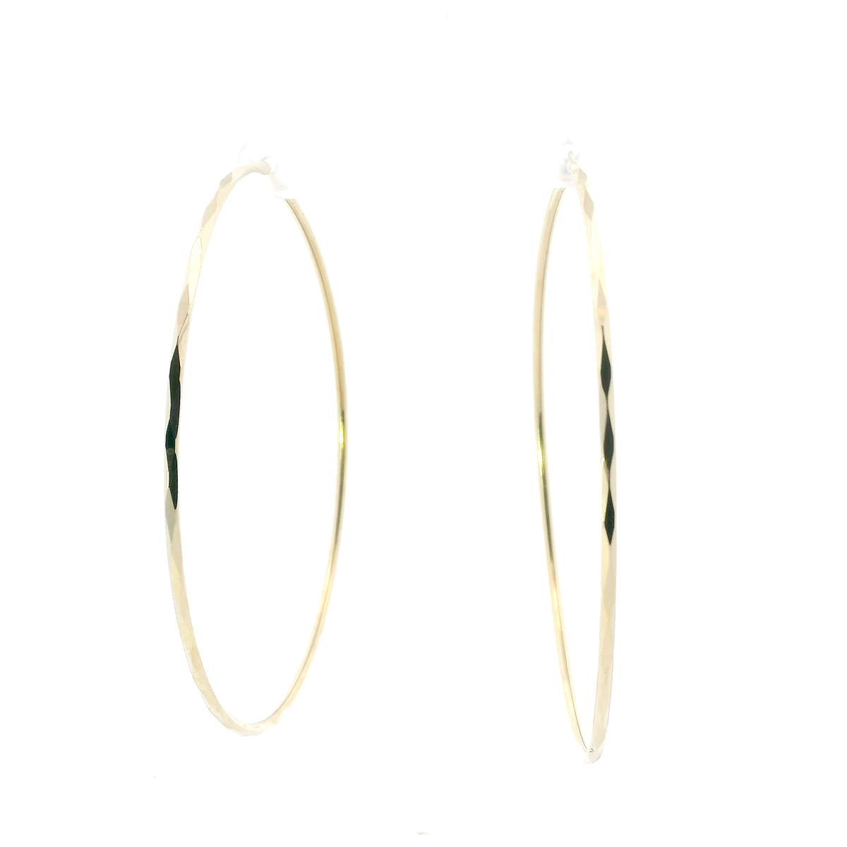 14K Yellow Gold Diamond Cut Hoop Earrings