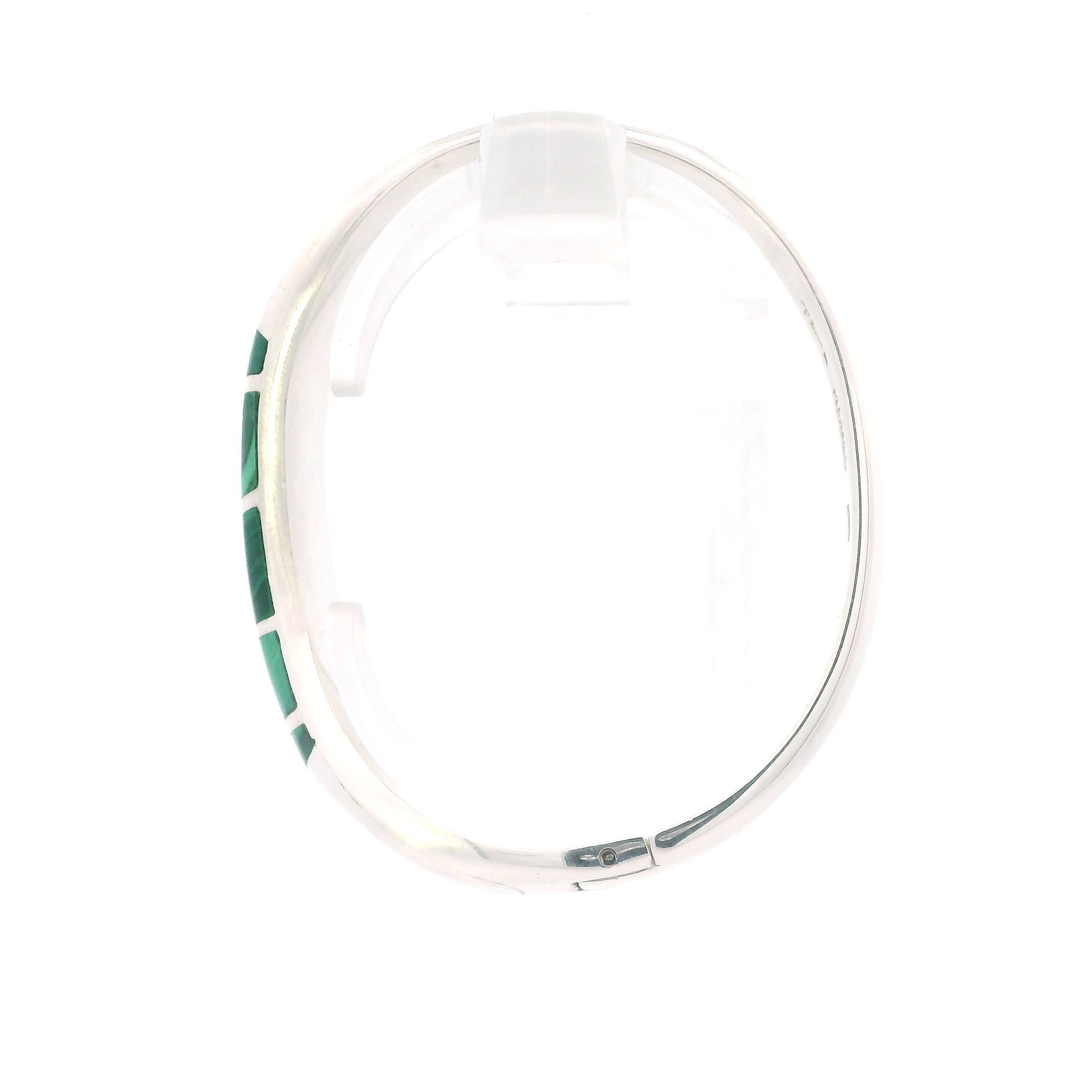 Silver Taxco Vintage Hinged Malachite Bangle Bracelet