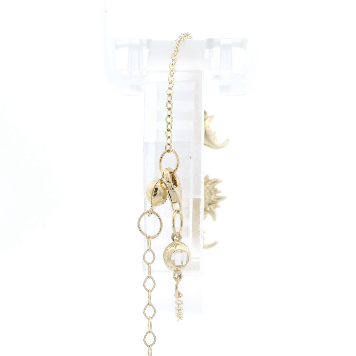 14K Yellow 8.5" Cz Moon & Sun Cable Link Bracelet