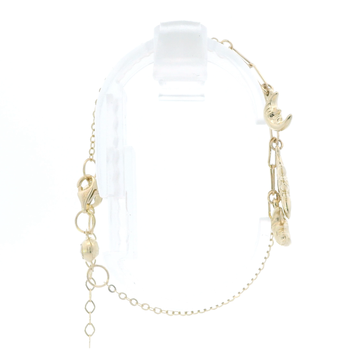 14K Yellow 8.5" Cz Moon & Sun Cable Link Bracelet