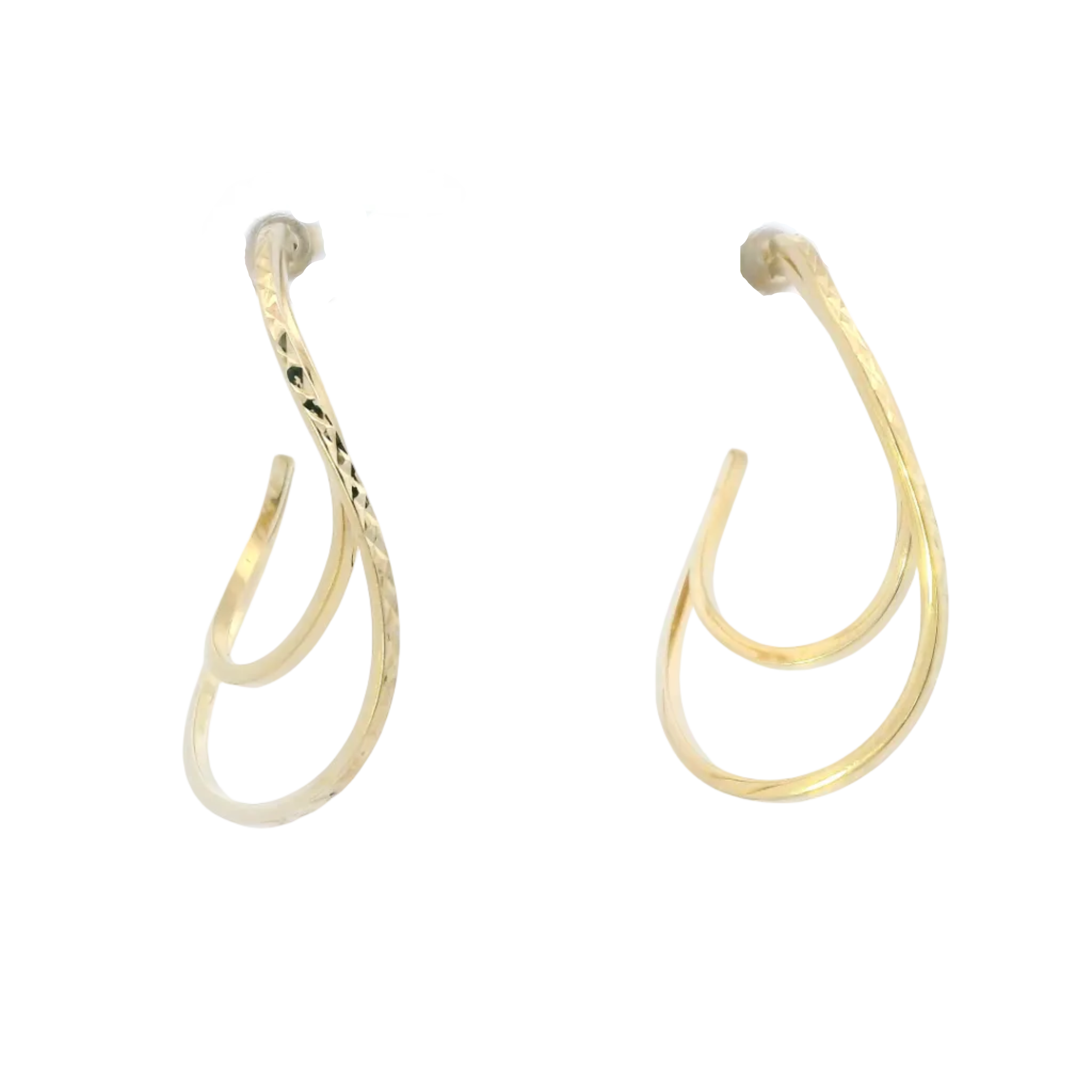 10K Yellow Gold Diamond Cut Wavy Hoop Earrings