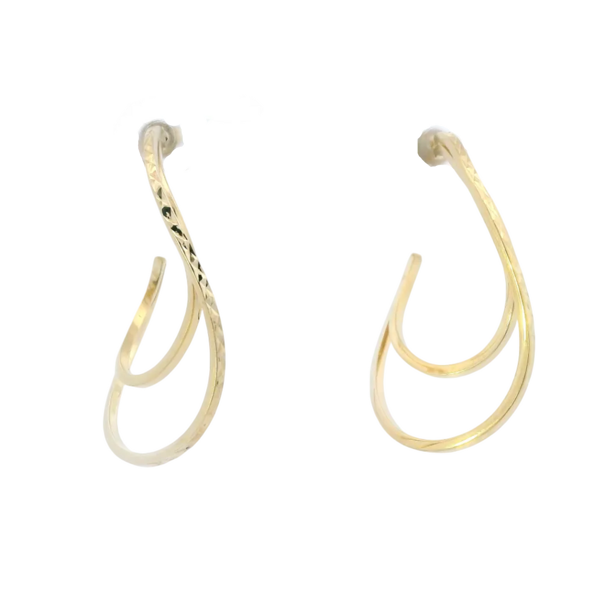 10K Yellow Gold Diamond Cut Wavy Hoop Earrings