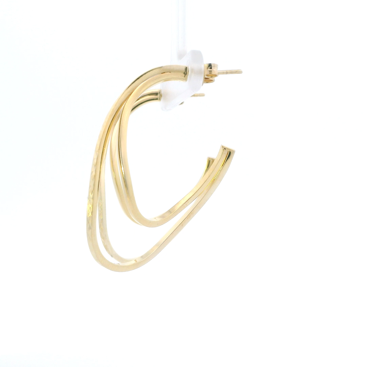 10K Yellow Gold Diamond Cut Wavy Hoop Earrings
