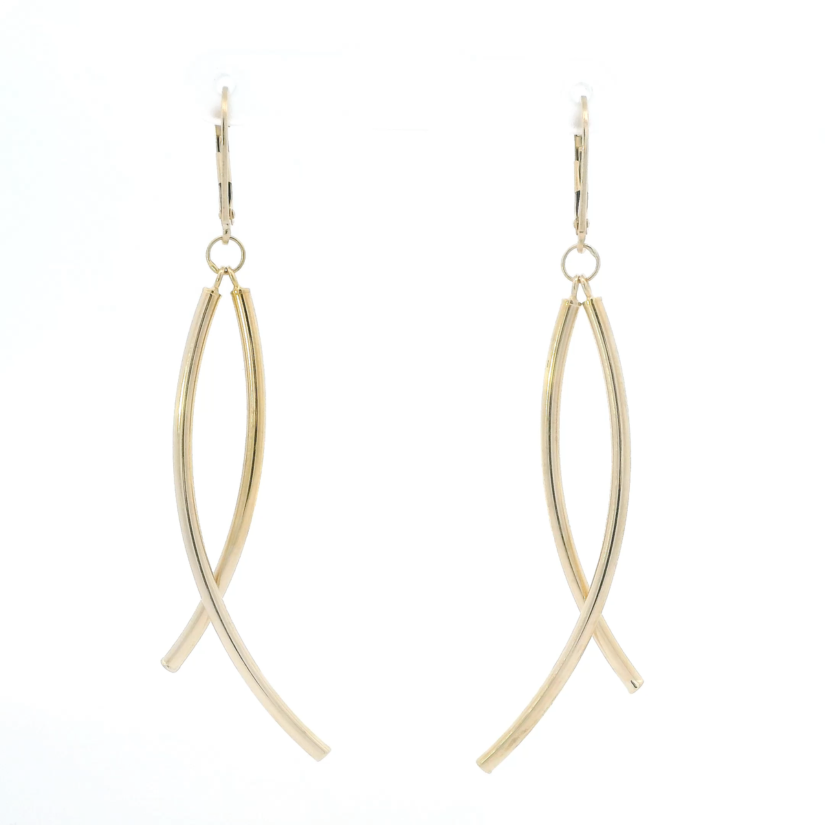 14K Yellow Gold Curved Bar Dangle Earrings