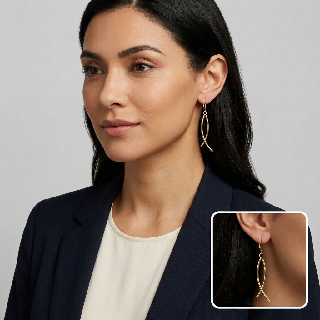 14K Yellow Gold Curved Bar Dangle Earrings