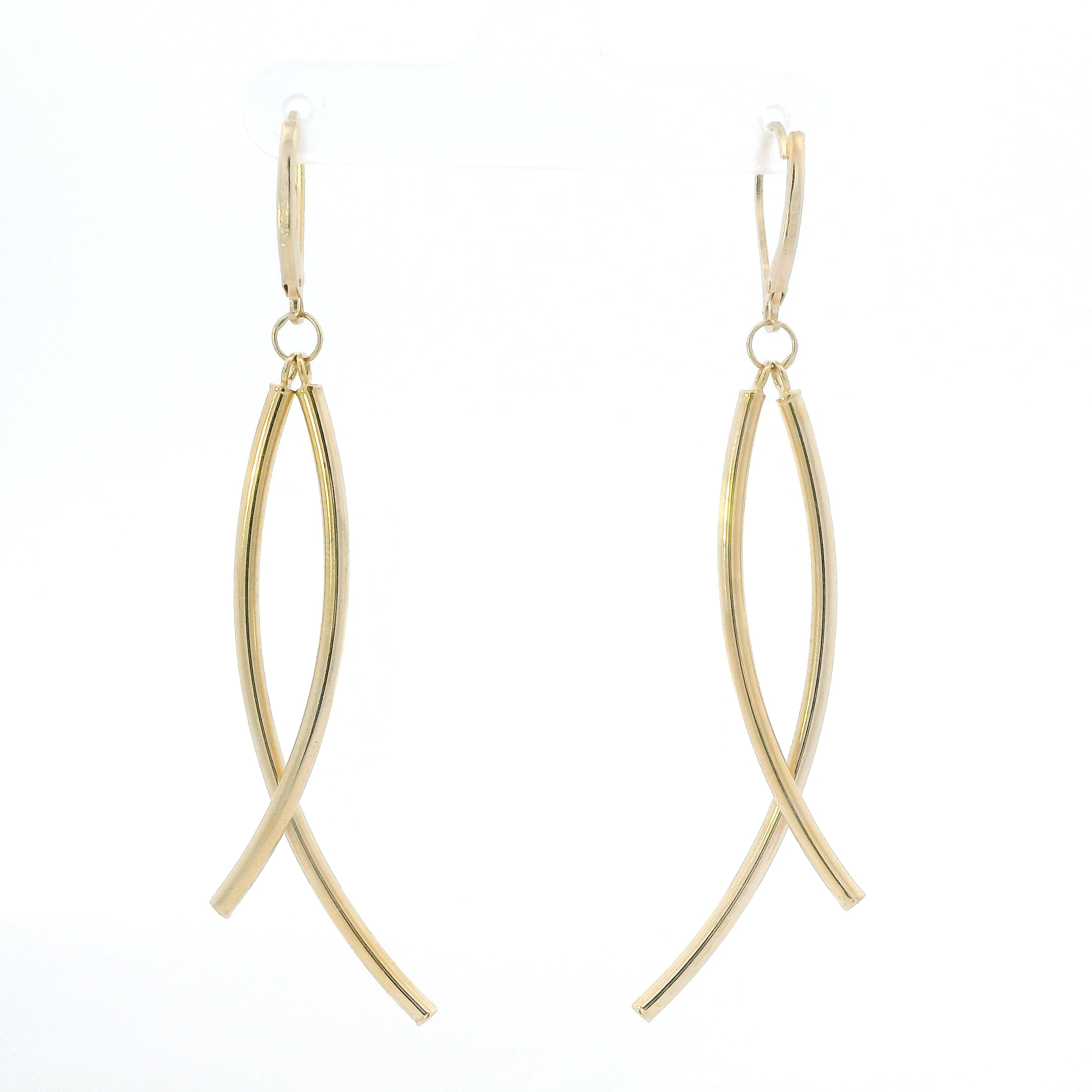 14K Yellow Gold Curved Bar Dangle Earrings