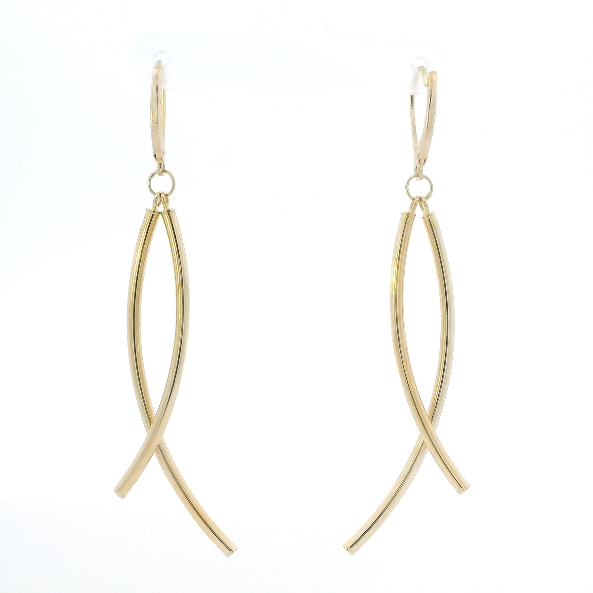14K Yellow Gold Curved Bar Dangle Earrings