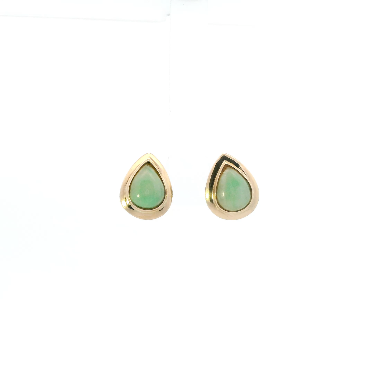 14K Yellow Gold Teardrop Jade Stud Earrings