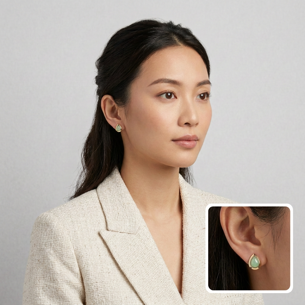 14K Yellow Gold Teardrop Jade Stud Earrings