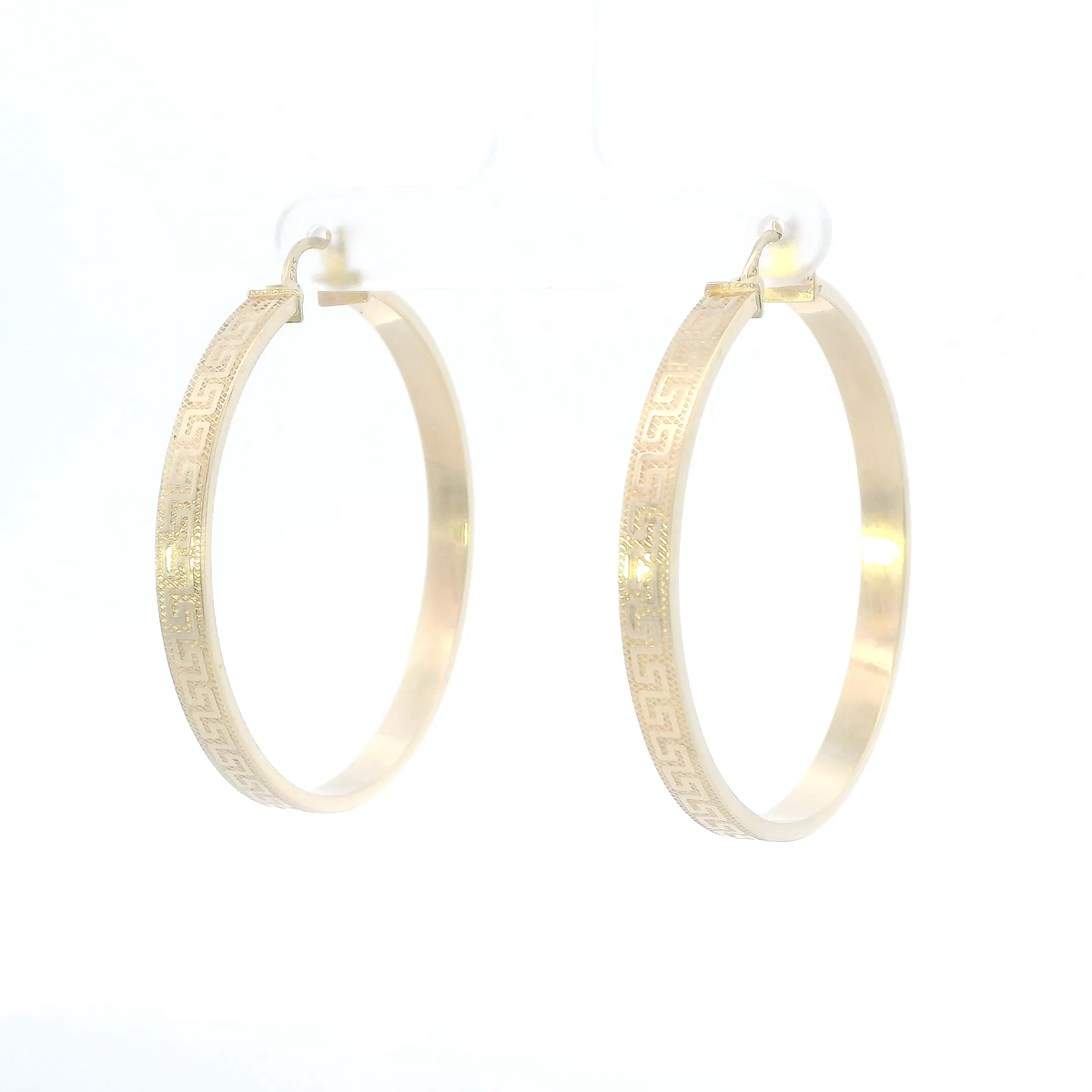 14K Yellow Gold Greek Design Hoop Earrings