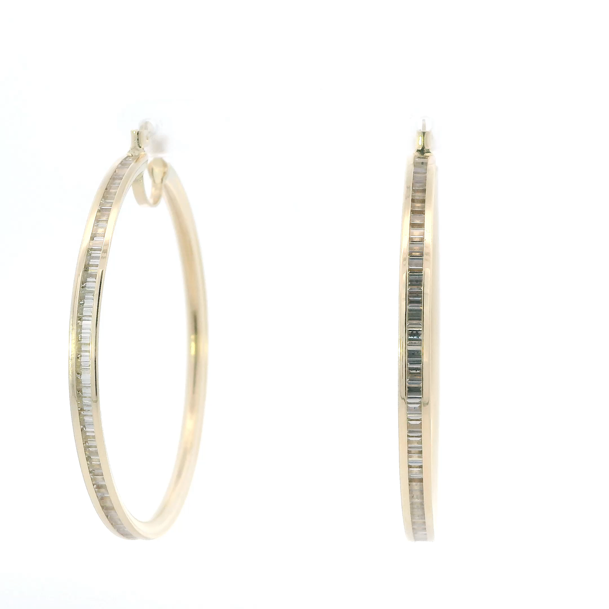 14K Yellow Gold Cz Baguette Hoop Earrings