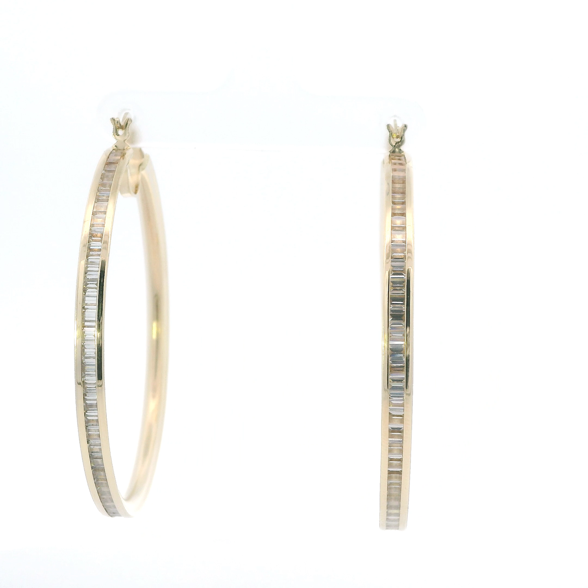 14K Yellow Gold Cz Baguette Hoop Earrings
