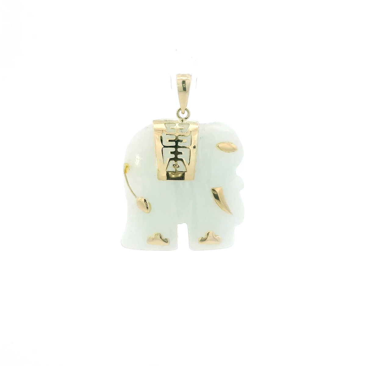 14K Yellow Gold Jade Elephant Pendant