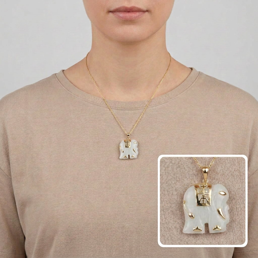 14K Yellow Gold Jade Elephant Pendant