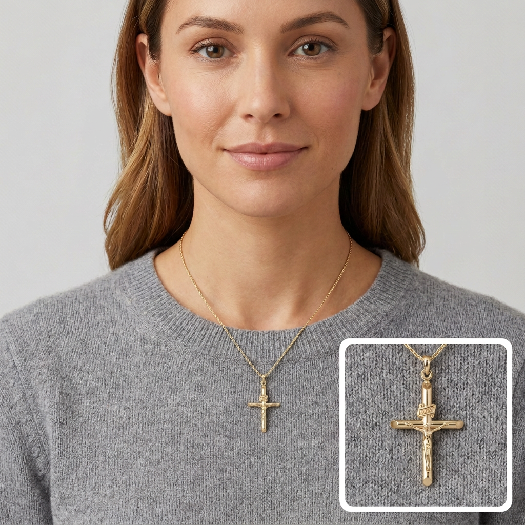 14K Yellow Gold Tube Crucifix Pendant