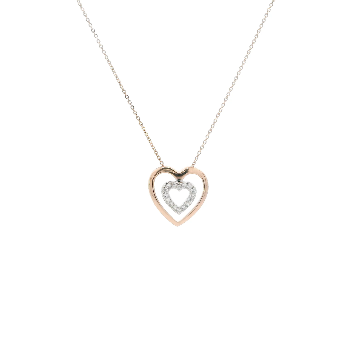 10K Rose & White Gold 16-18" Cable Chain & Diamond Heart Pendant