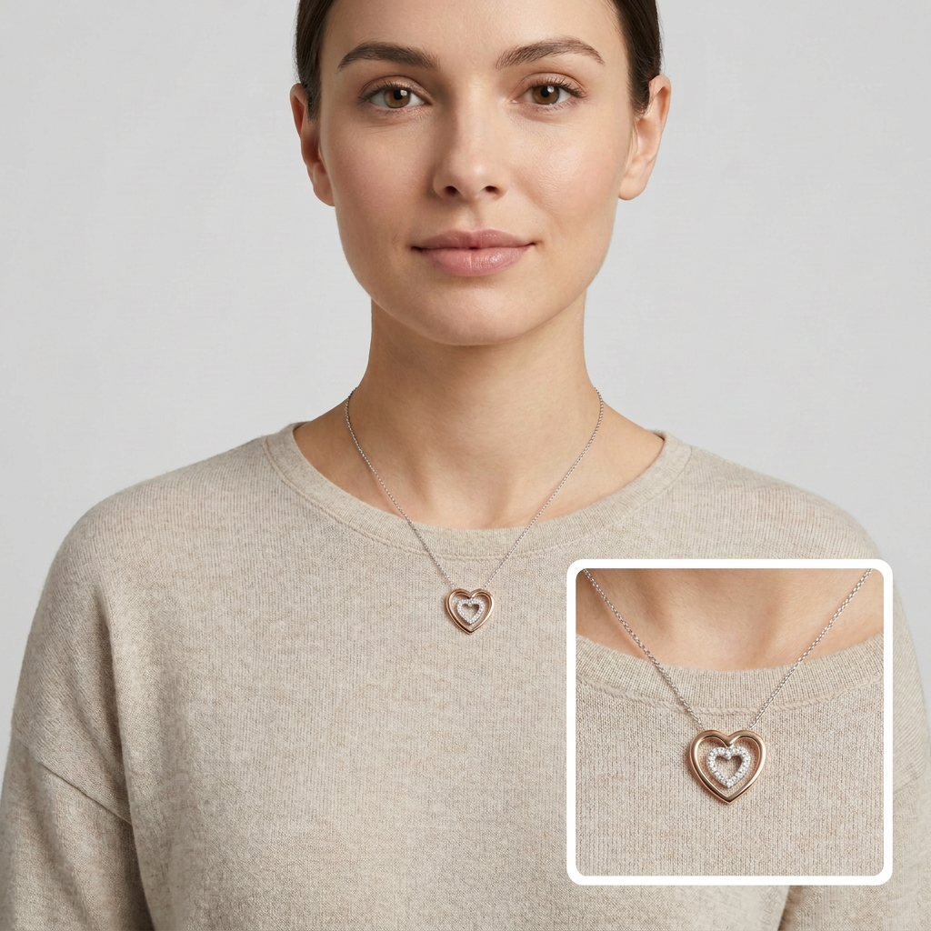 10K Rose & White Gold 16-18" Cable Chain & Diamond Heart Pendant