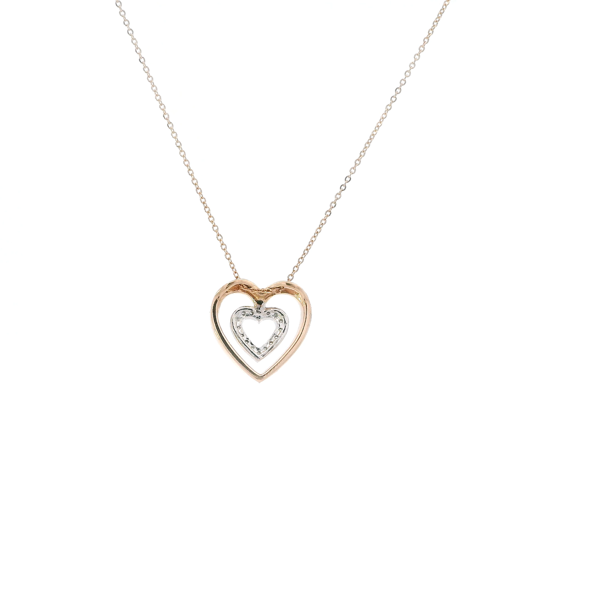 10K Rose & White Gold 16-18" Cable Chain & Diamond Heart Pendant