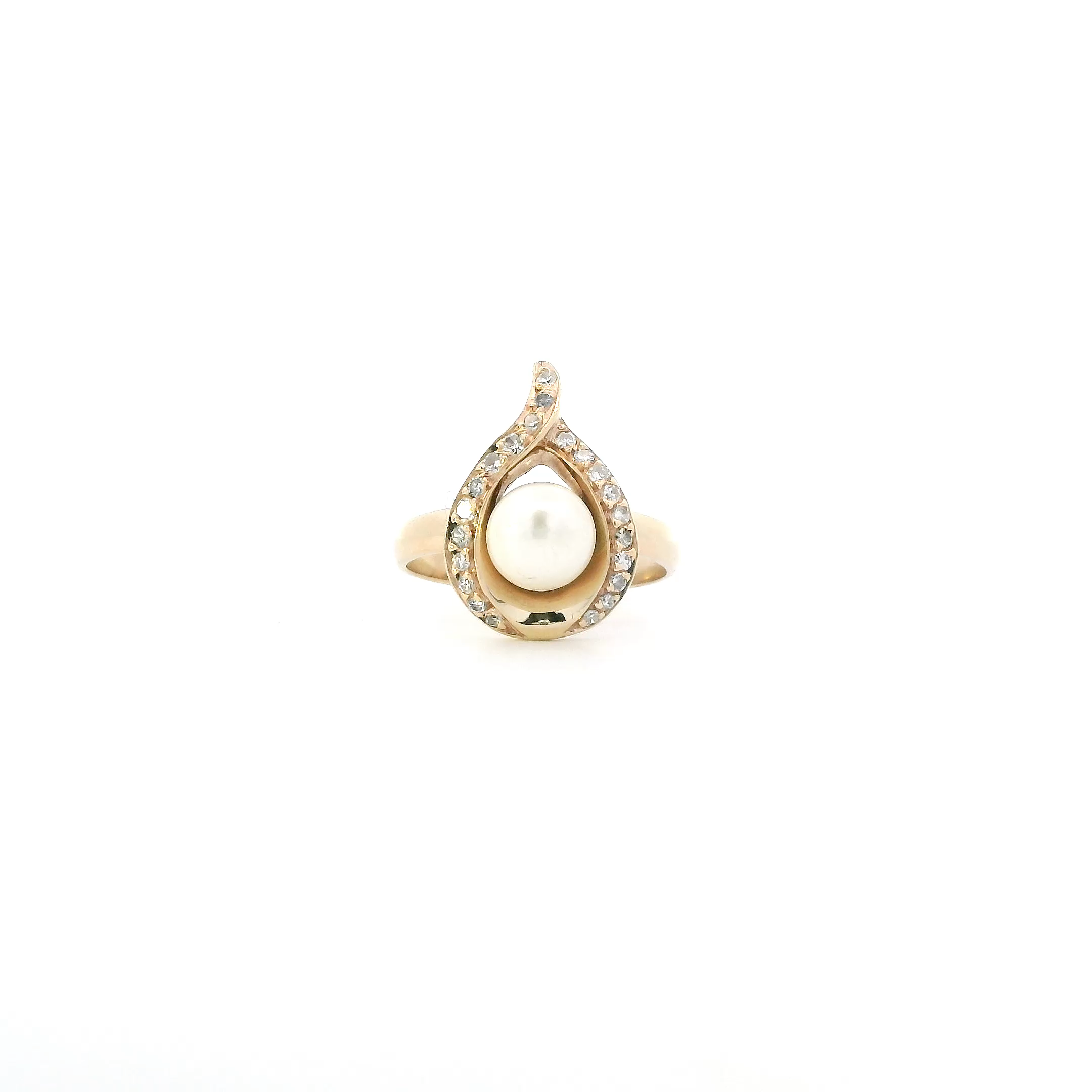 14K Yellow Gold Pearl & Diamond Womens Ring