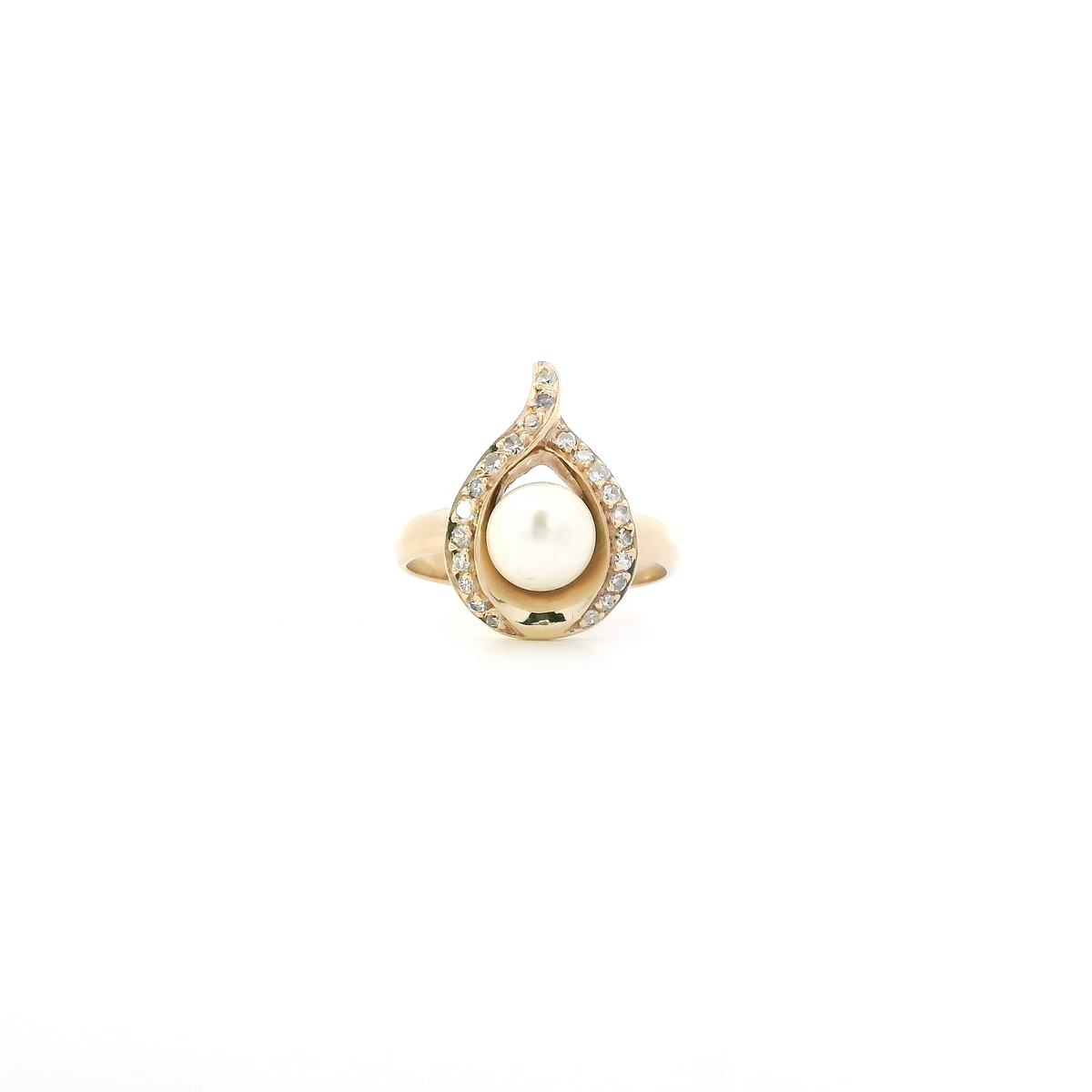 14K Yellow Gold Pearl & Diamond Womens Ring