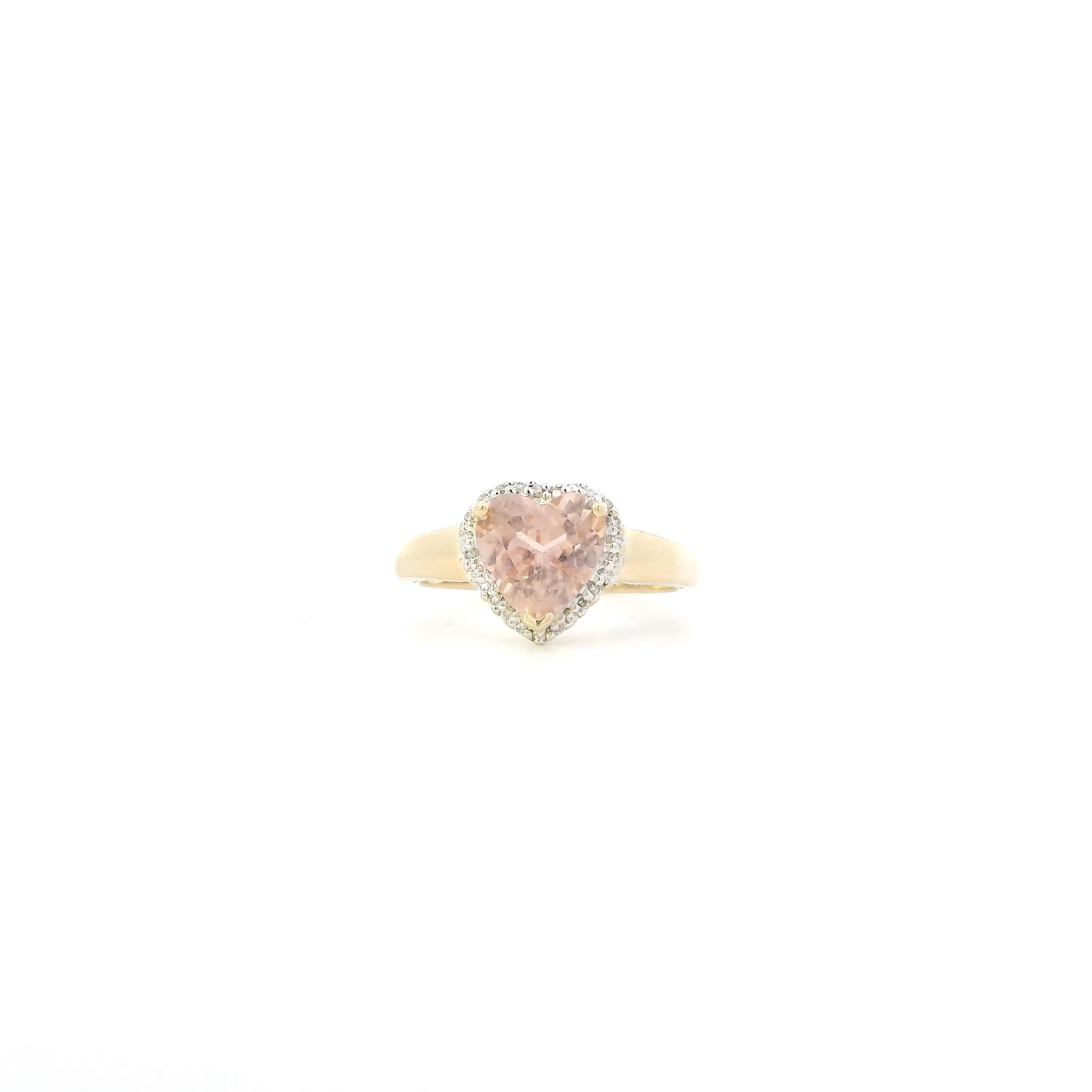 14K Yellow Gold Heart Morganite & Diamond Womens Ring