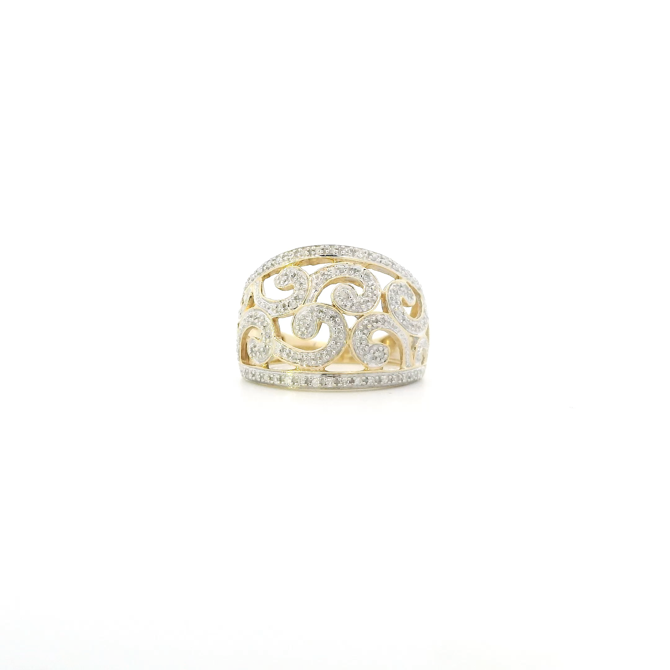 10K Yellow & White Gold Diamond Filigree Womens Ring