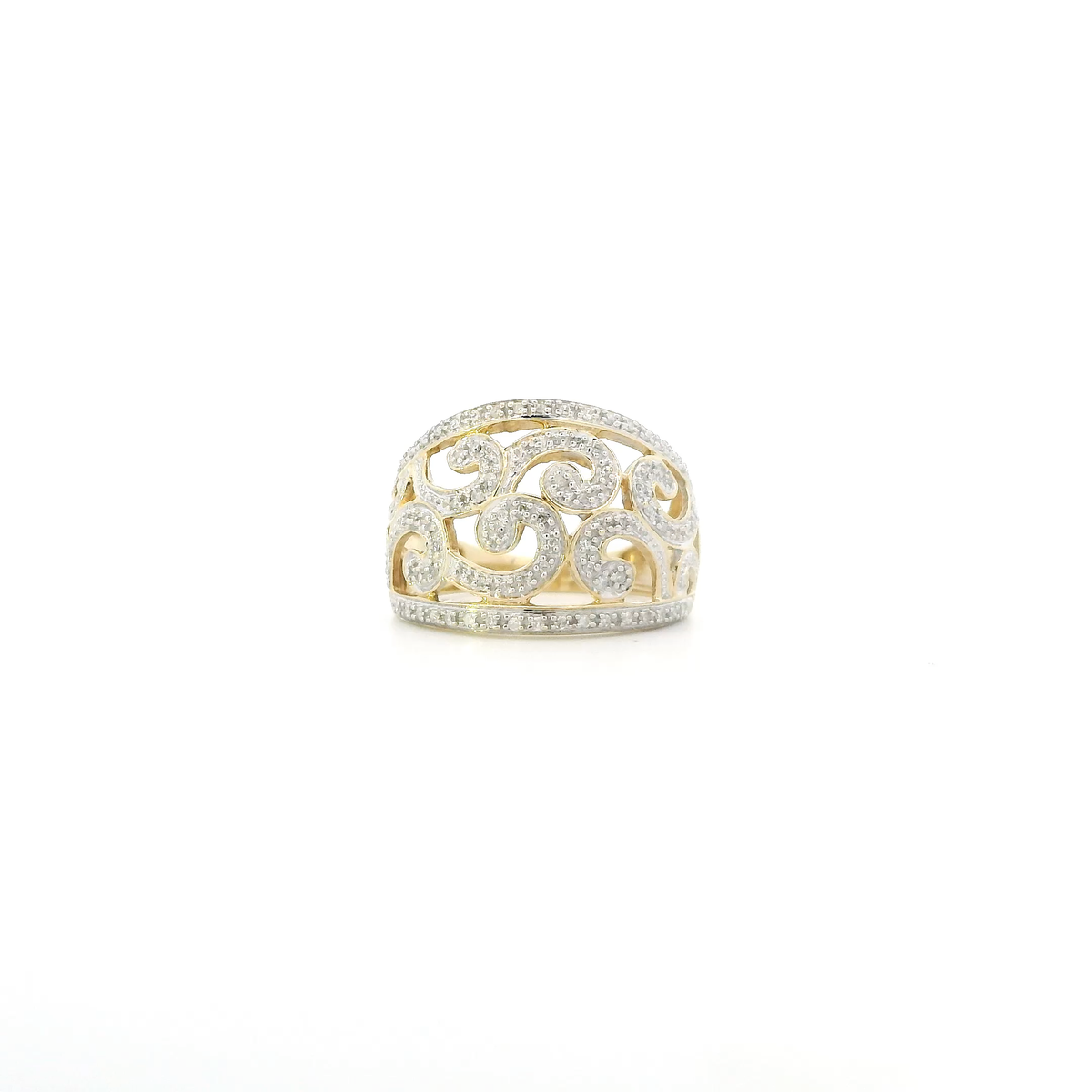 10K Yellow & White Gold Diamond Filigree Womens Ring