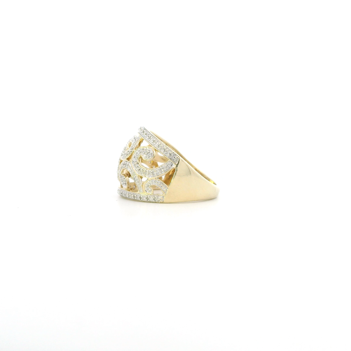 10K Yellow & White Gold Diamond Filigree Womens Ring