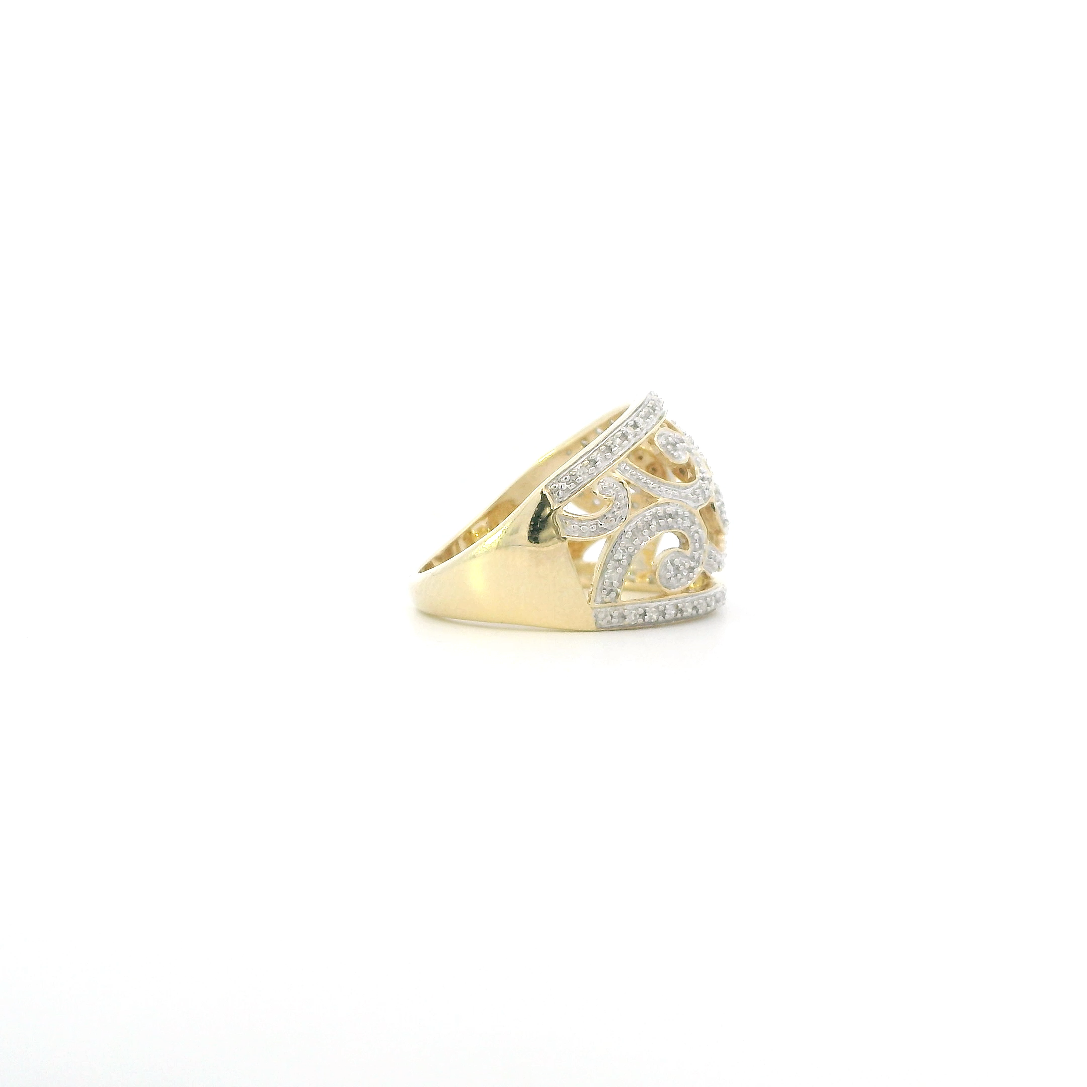10K Yellow & White Gold Diamond Filigree Womens Ring