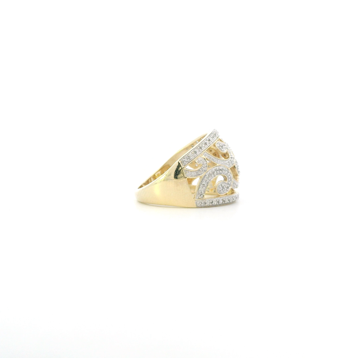 10K Yellow & White Gold Diamond Filigree Womens Ring