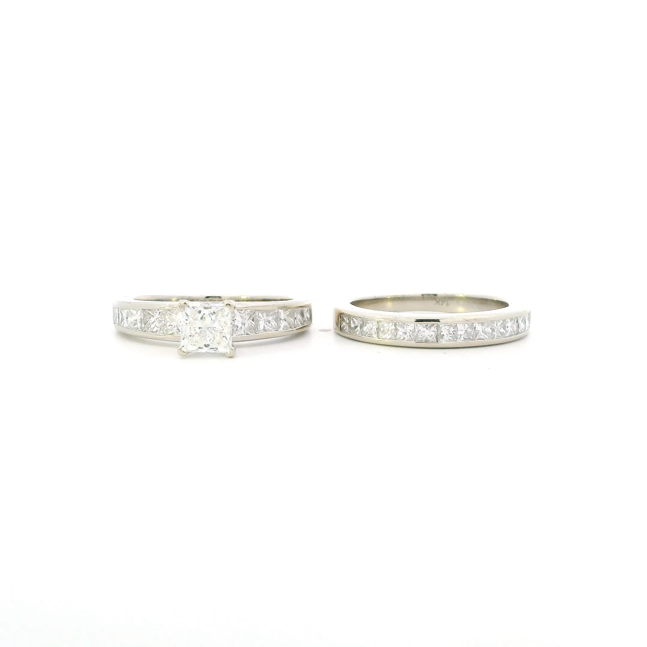 14K White Gold Diamond Womens Engagement & Wedding Ring Set - 2.41ct