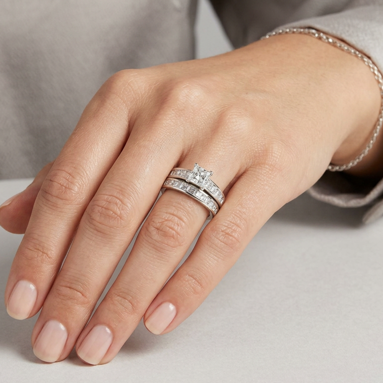 14K White Gold Diamond Womens Engagement & Wedding Ring Set - 2.41ct